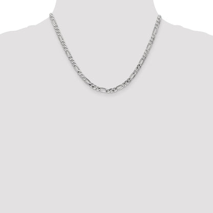 14K White Gold 18 Inch 4.5mm Flat Figaro With Lobster Clasp Chain Necklace