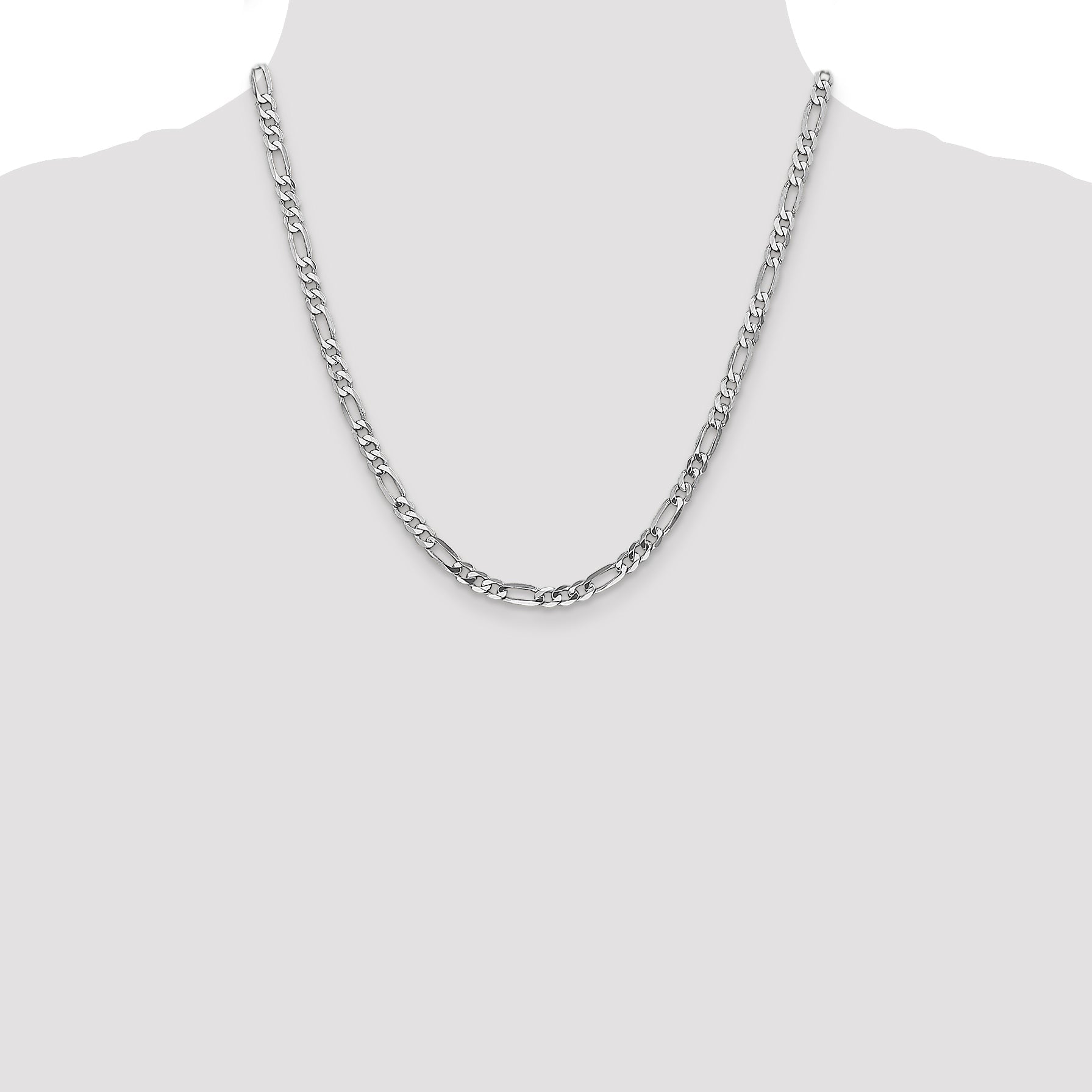 14K White Gold 20 Inch 4.5mm Flat Figaro With Lobster Clasp Chain Necklace