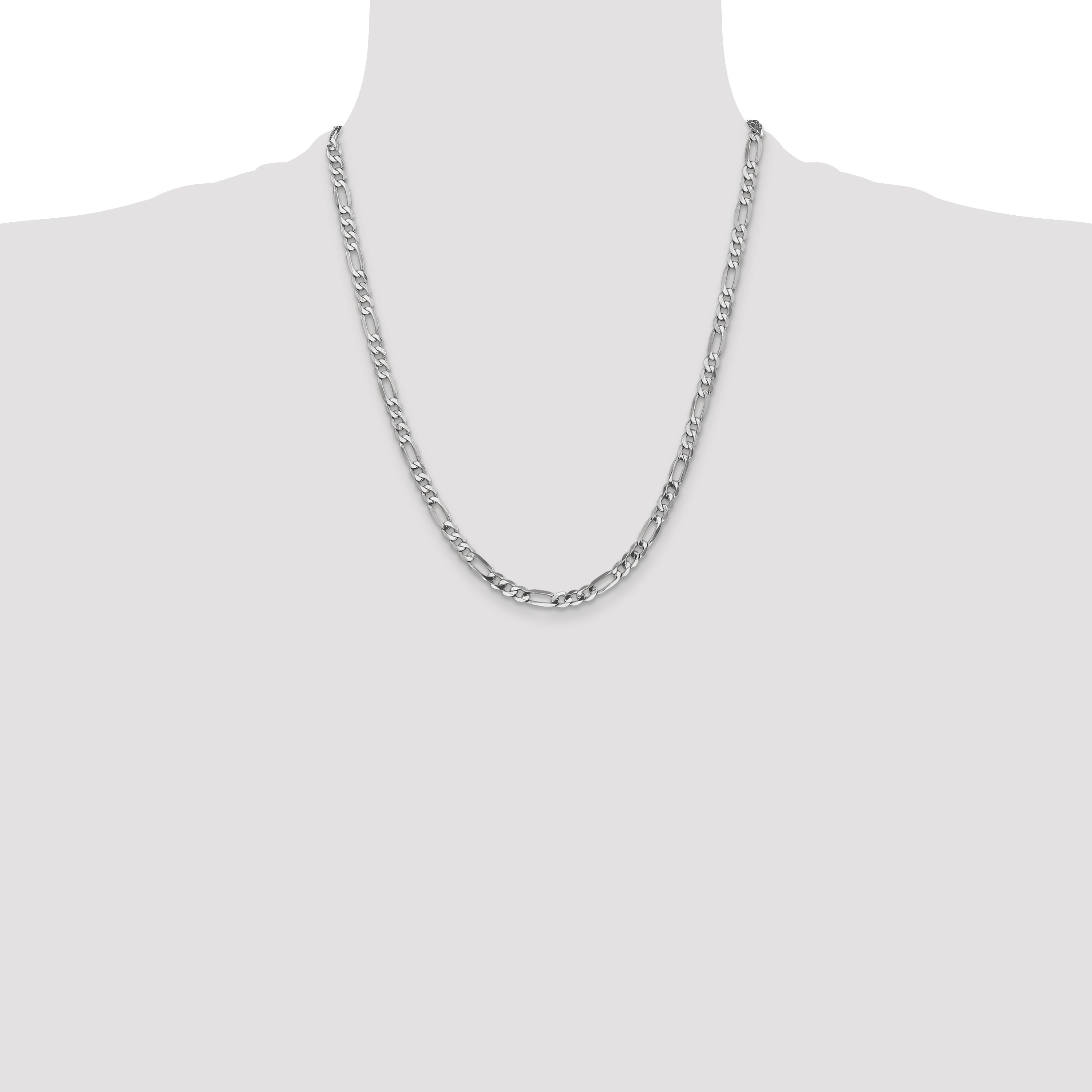 14K White Gold 22 Inch 4.5mm Flat Figaro With Lobster Clasp Chain Necklace