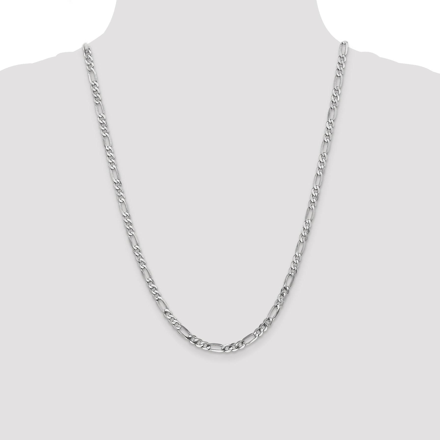 14K White Gold 24 Inch 4.5mm Flat Figaro With Lobster Clasp Chain Necklace