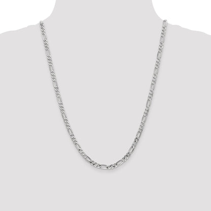 14K White Gold 24 Inch 4.5mm Flat Figaro With Lobster Clasp Chain Necklace