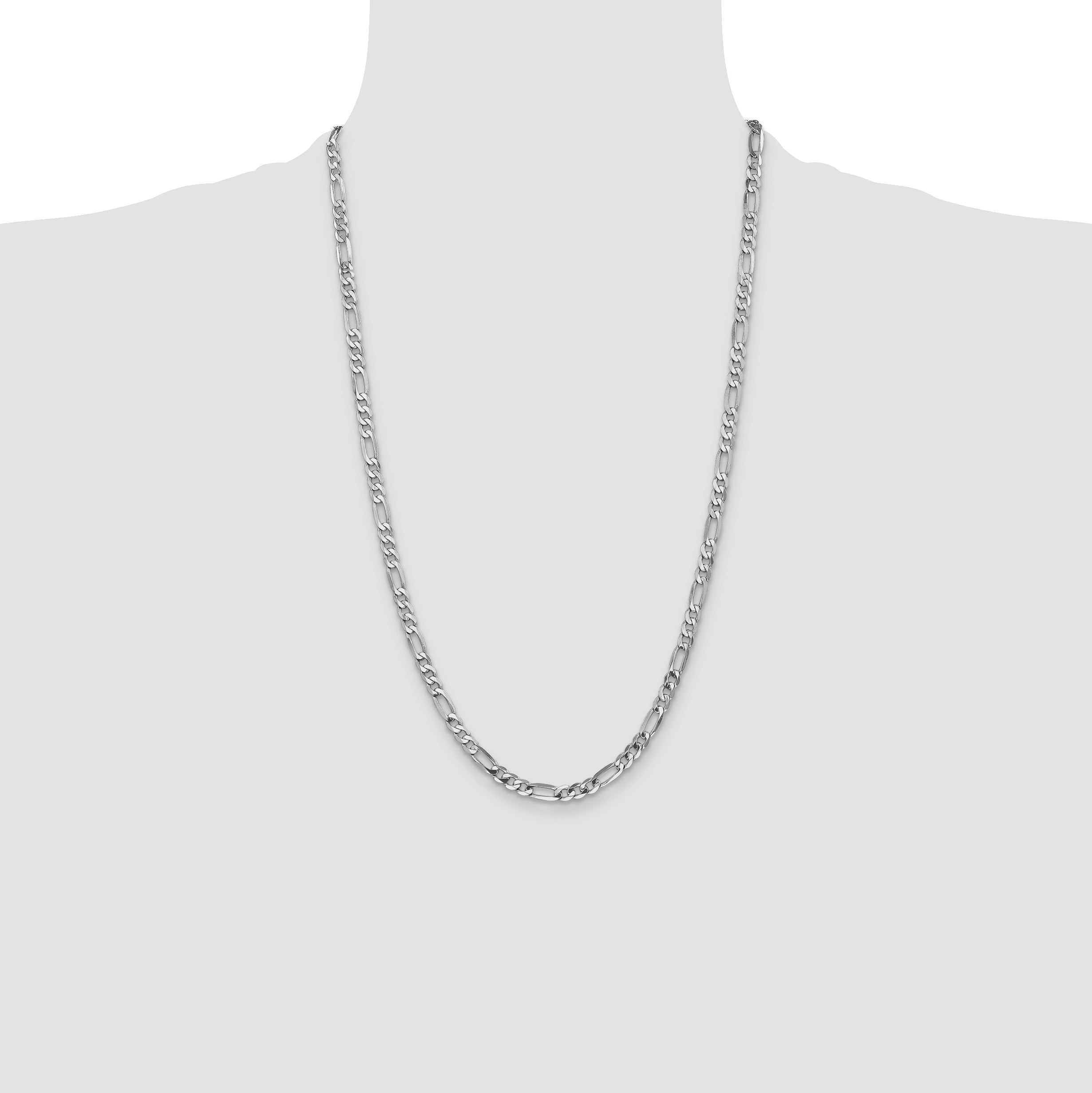 14K White Gold 26 Inch 4.5mm Flat Figaro With Lobster Clasp Chain Necklace