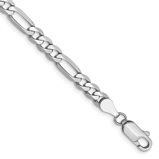 14K White Gold 7 Inch 4.5mm Flat Figaro With Lobster Clasp Bracelet