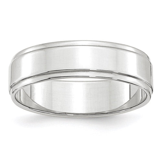 18k White Gold 6mm Flat with Step Edge Wedding Band Ring