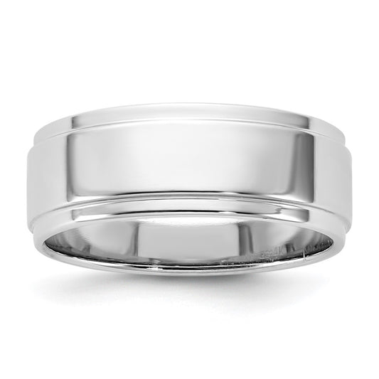 14K White Gold 7mm Flat With Step Edge Band