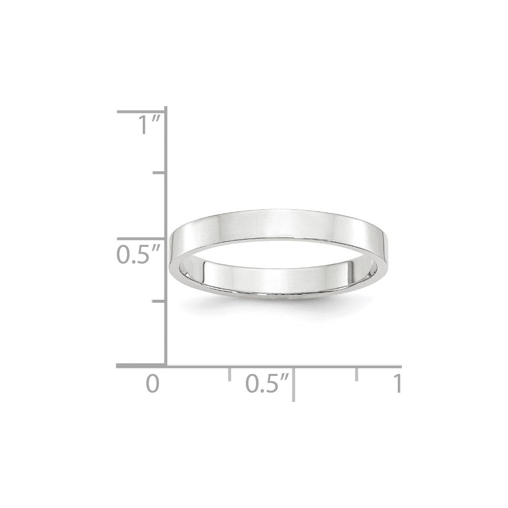 10k White Gold 3mm Lightweight Flat Wedding Band Ring