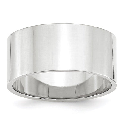 14k White Gold 10mm Lightweight Flat Wedding Band Ring