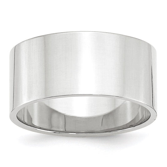 14k White Gold 10mm Lightweight Flat Wedding Band Ring