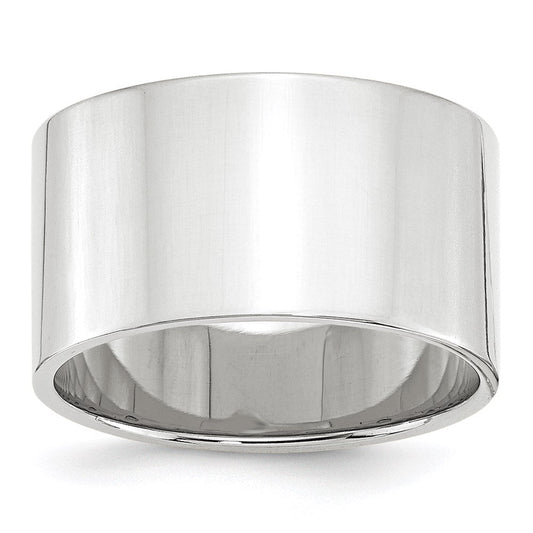 14k White Gold 12mm Lightweight Flat Wedding Band Ring