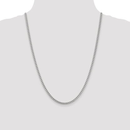 14K White Gold 24 Inch 3mm Franco With Fancy Lobster Clasp Chain Necklace