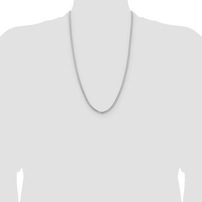 14K White Gold 26 Inch 3mm Franco With Fancy Lobster Clasp Chain Necklace