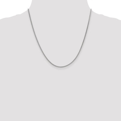 14K White Gold 20 Inch 1.9mm Flat Wheat With Lobster Clasp Chain Necklace