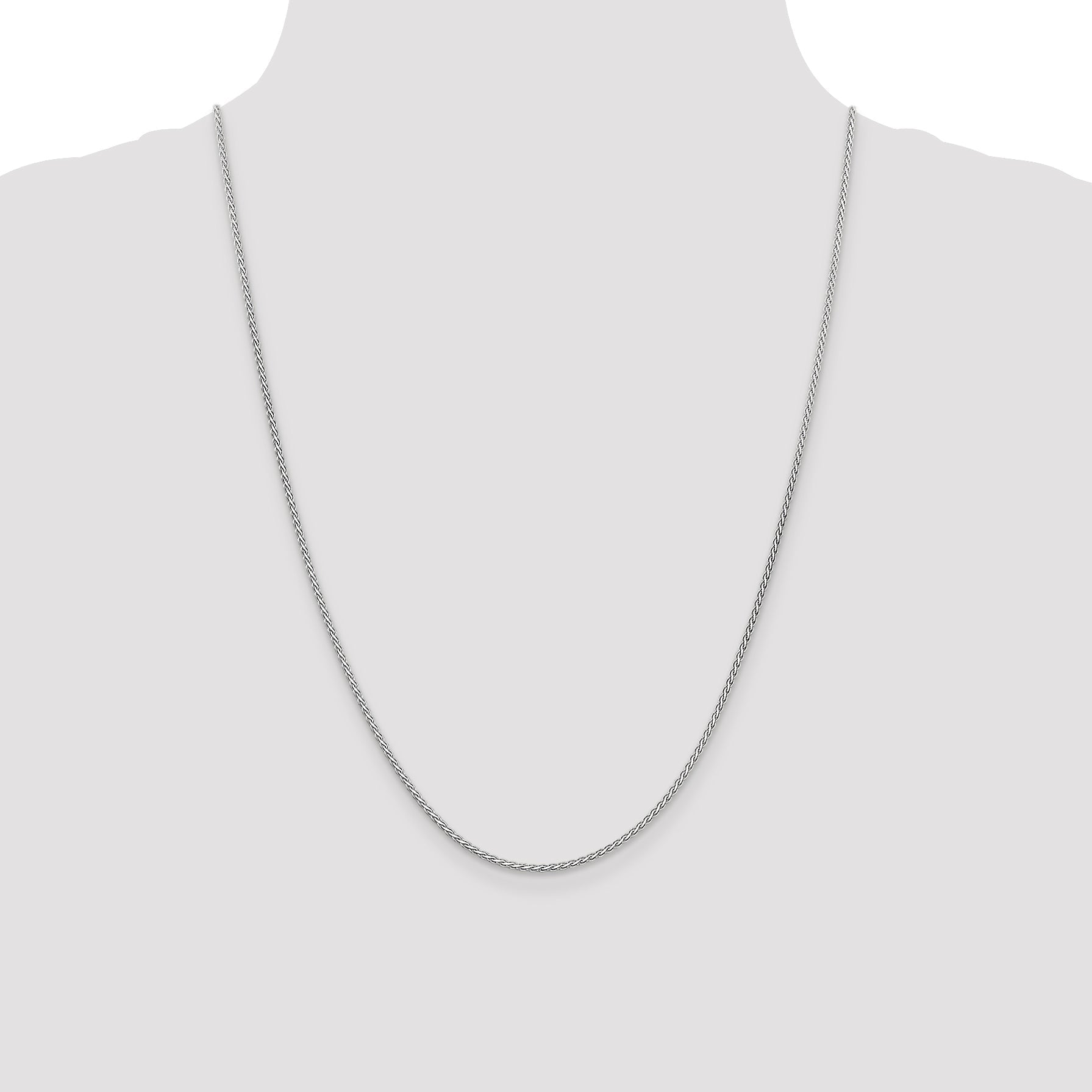 14K White Gold 24 Inch 1.9mm Flat Wheat With Lobster Clasp Chain Necklace