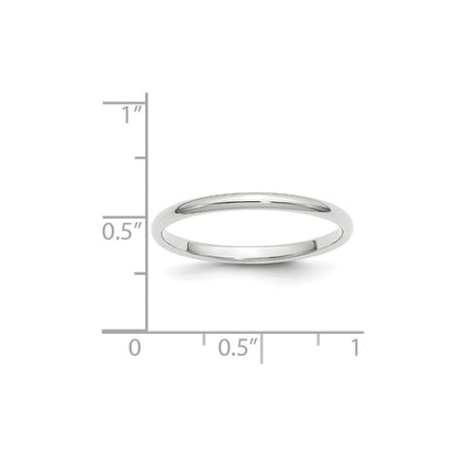 10k White Gold 2mm Half Round Wedding Band Ring