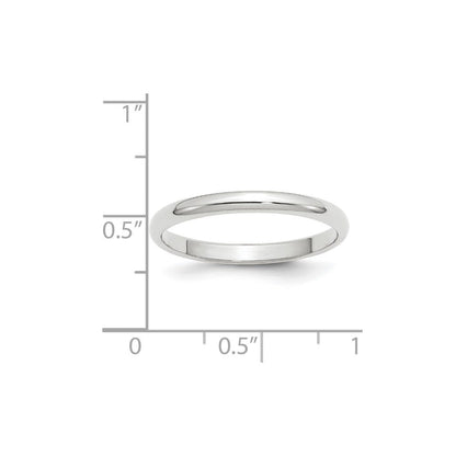 10k White Gold 2.5mm Half Round Wedding Band Ring
