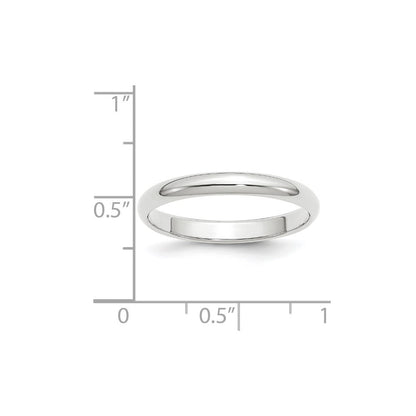 14k White Gold 3mm Half-Round Wedding Band Ring