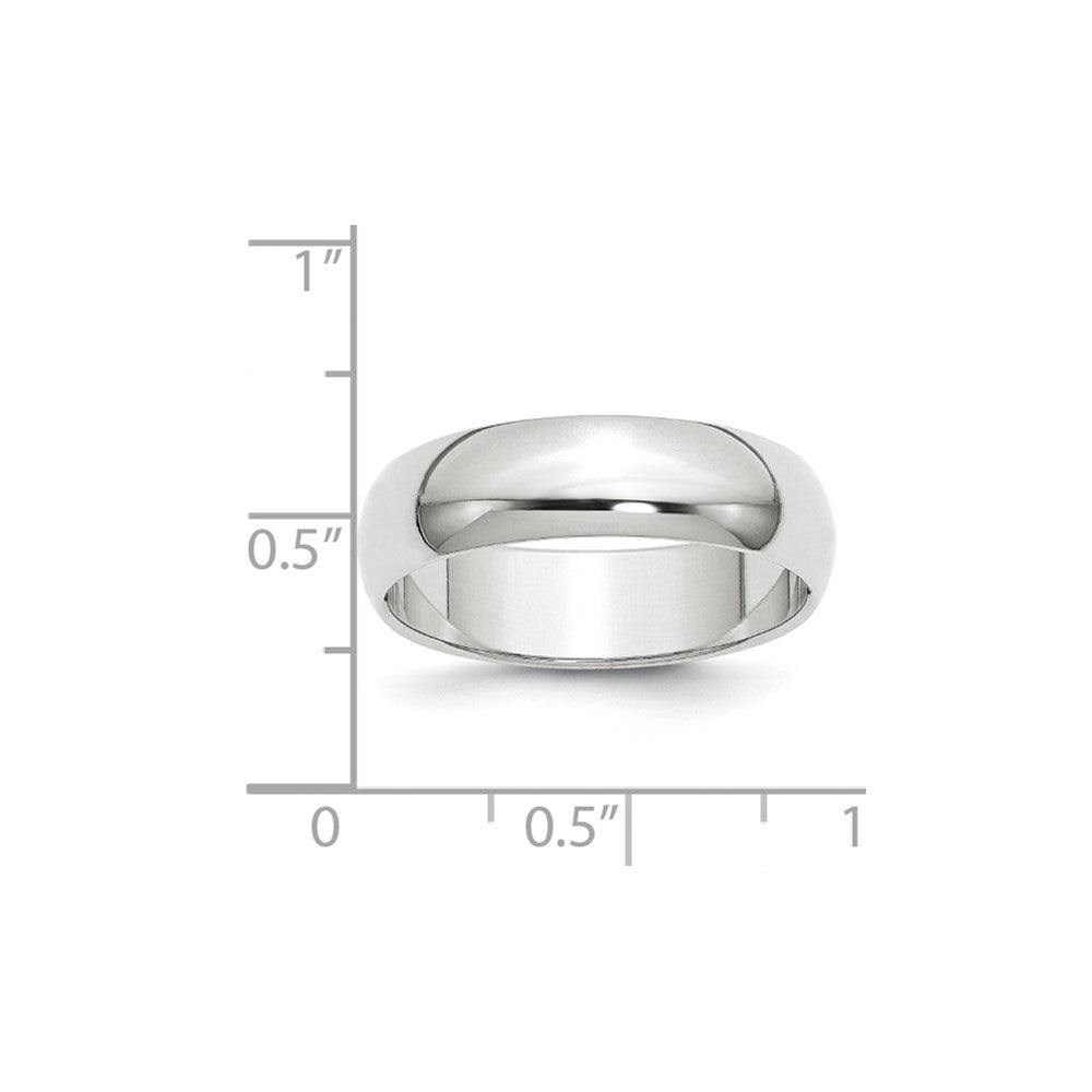 10k White Gold 6mm Half Round Wedding Band Ring