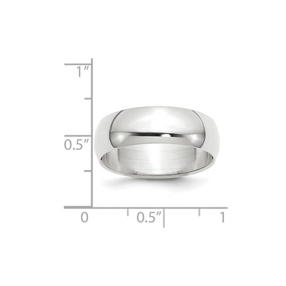 14k White Gold 7mm Half-Round Wedding Band Ring