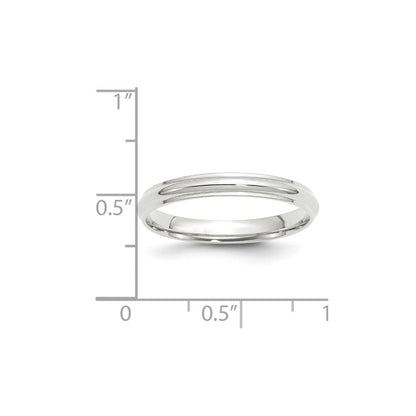 14k White Gold 3mm Half Round with Edge Wedding Band Ring
