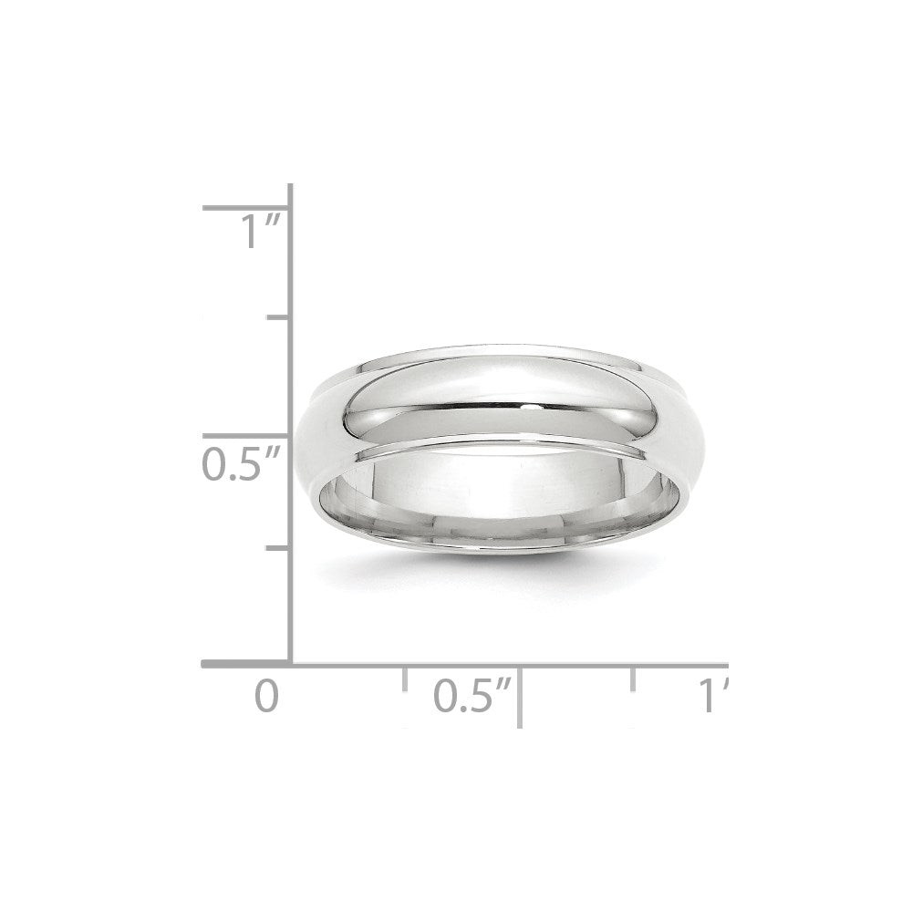 10k White Gold 6mm Half Round with Edge Wedding Band Ring
