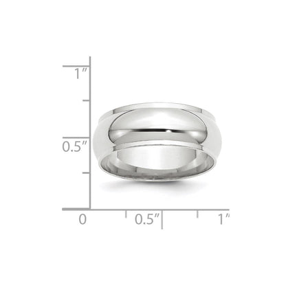 18k White Gold 8mm Half Round with Edge Wedding Band Ring