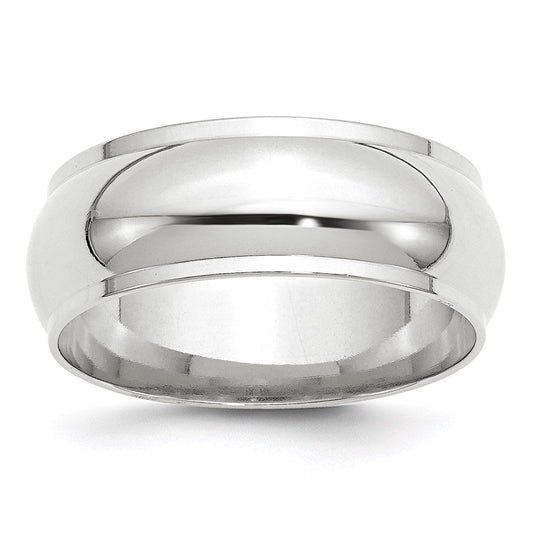 14k White Gold 8mm Half Round with Edge Wedding Band Ring