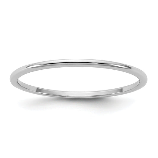 10K White Gold 10Kw 1mm Lightweight Half Round Band Size 8.5