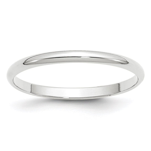14K White Gold 2mm Lightweight Half Round Wedding Band Size 10.5