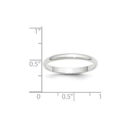10k White Gold 2.5mm Lightweight Half Round Wedding Band Ring