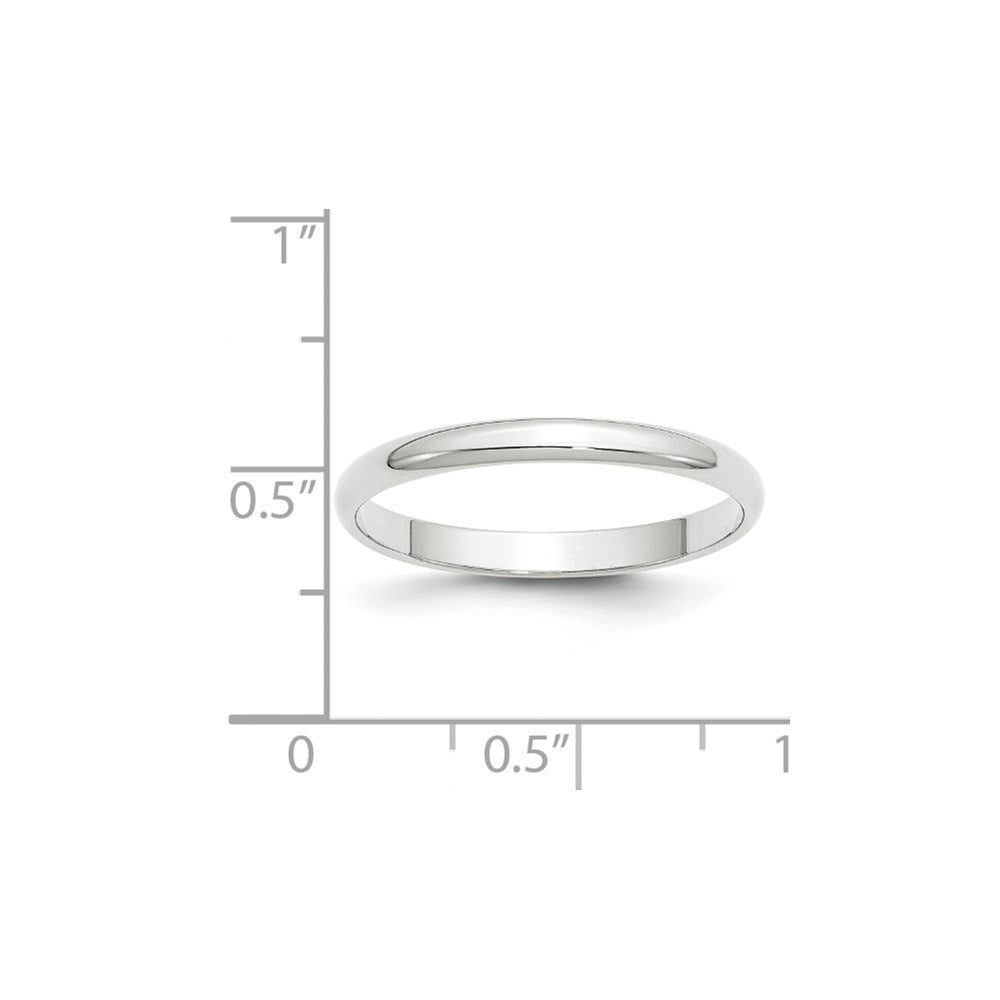 14K White Gold 2.5mm Lightweight Half Round Wedding Band Size 10.5