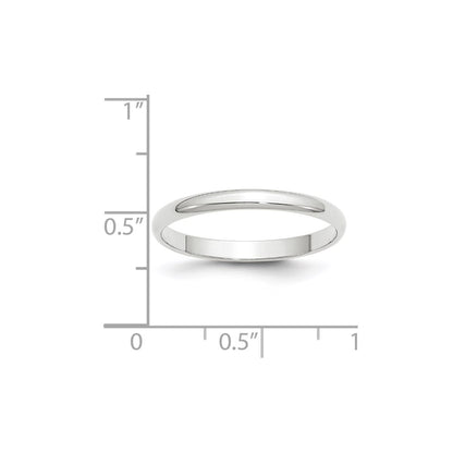 14K White Gold 2.5mm Lightweight Half Round Wedding Band Size 10.5