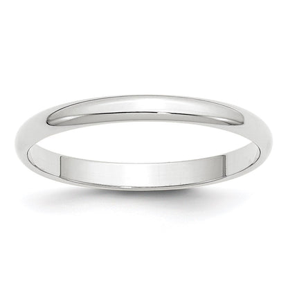 14K White Gold 2.5mm Lightweight Half Round Wedding Band Size 10.5