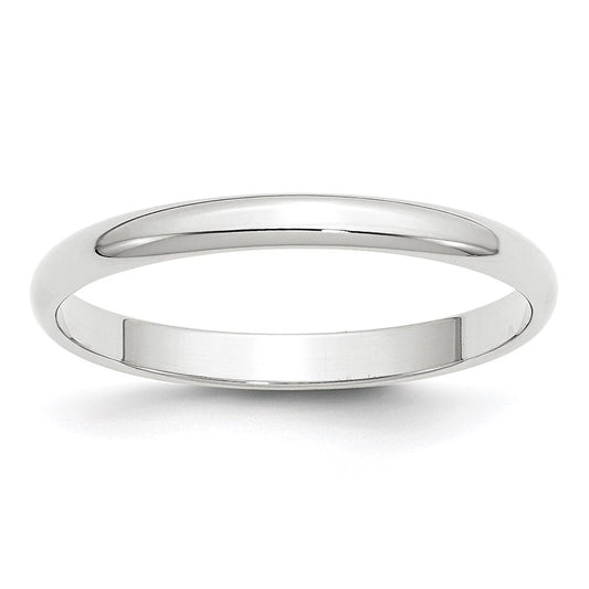 14K White Gold 2.5mm Lightweight Half Round Wedding Band Size 10.5