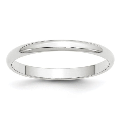 10k White Gold 2.5mm Lightweight Half Round Wedding Band Ring