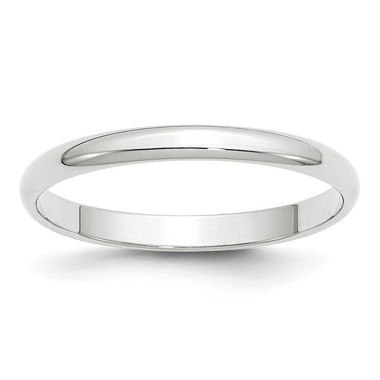 14k White Gold 2.5mm Lightweight Half Round Wedding Band Ring
