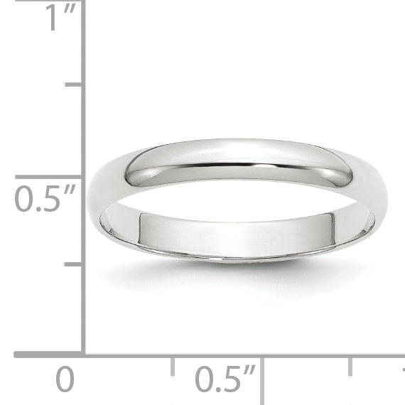 10K White Gold 3mm Lightweight Half Round Wedding Band Size 9.5