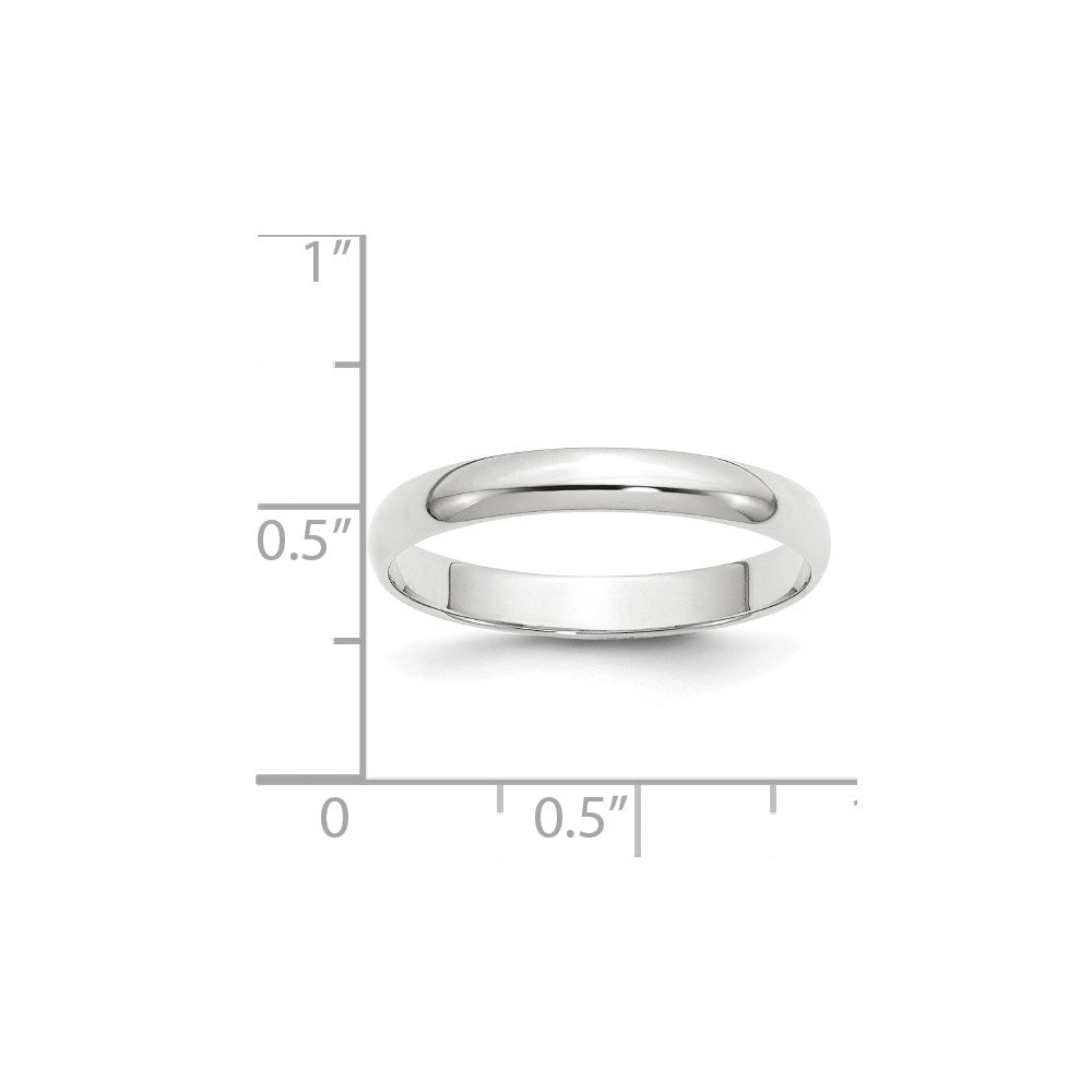 10K White Gold 3mm Lightweight Half Round Wedding Band Size 7.5