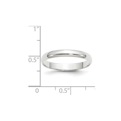 14K White Gold 3mm Lightweight Half Round Wedding Band Size 10.5