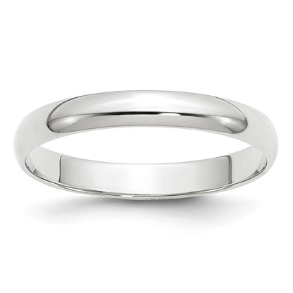 14K White Gold 3mm Lightweight Half Round Wedding Band Size 10.5