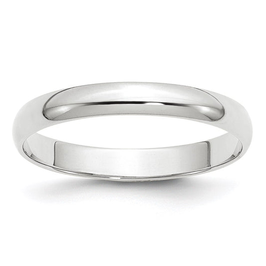 14K White Gold 3mm Lightweight Half Round Wedding Band Size 10.5