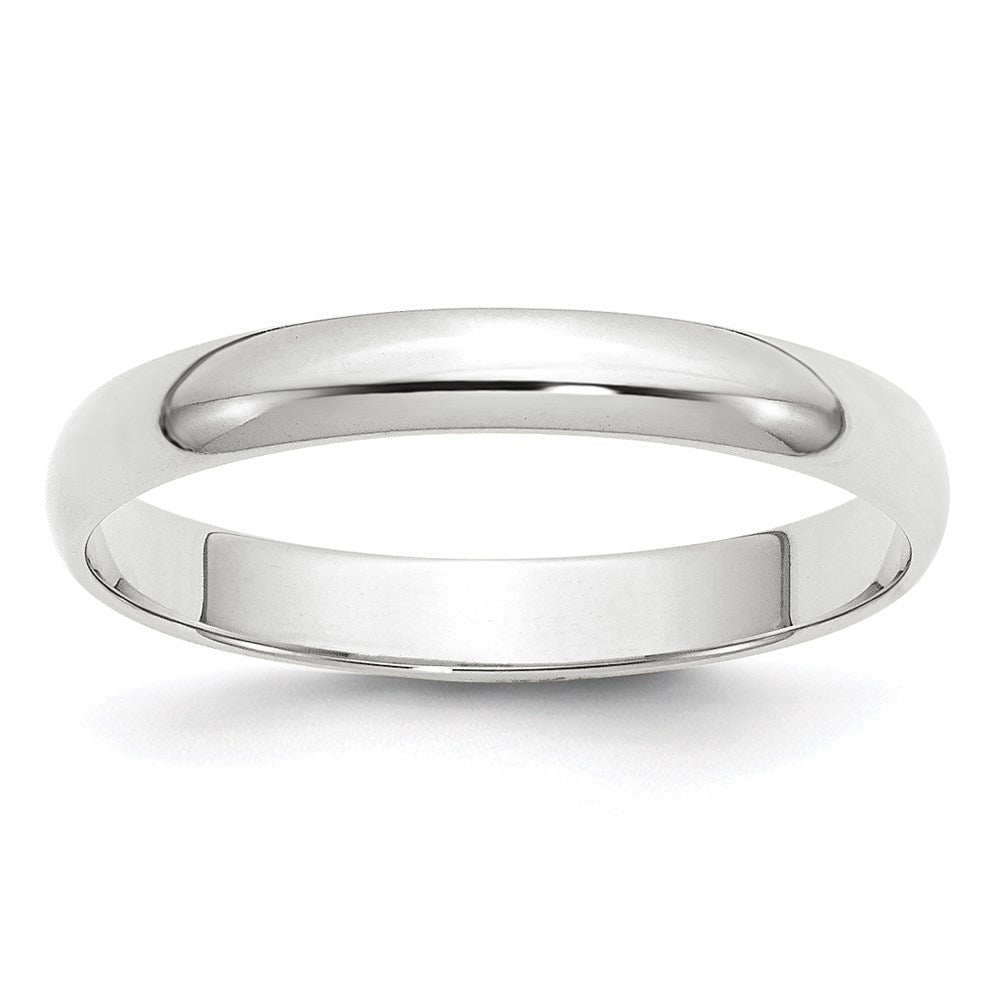 10k White Gold 3mm Lightweight Half Round Wedding Band Ring