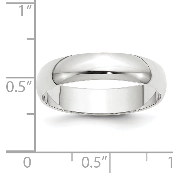 10K White Gold 5mm Lightweight Half Round Wedding Band Size 7.5