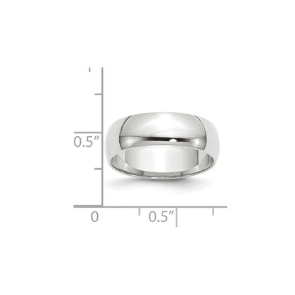 14K White Gold 6mm Lightweight Half Round Wedding Band Size 10.5