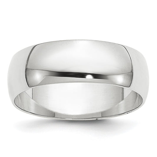 14K White Gold 6mm Lightweight Half Round Wedding Band Size 10.5