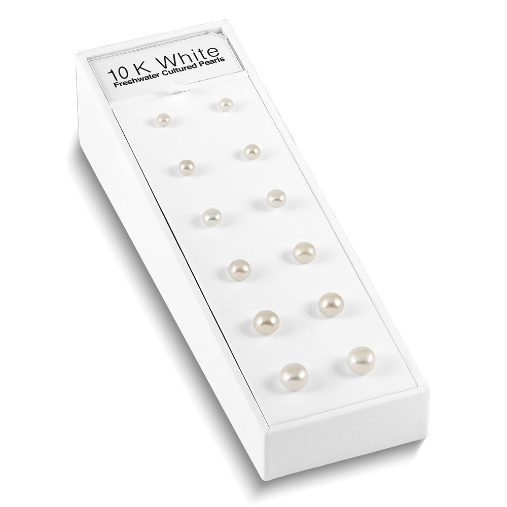Non Metal 10K White Freshwater Cultured Button Pearl Stud Posts Plus Display Kit