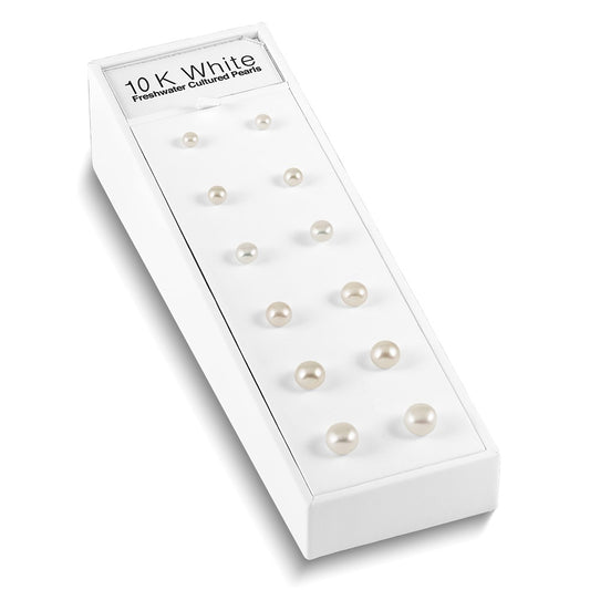 Non Metal 10K White Freshwater Cultured Button Pearl Stud Posts Plus Display Kit