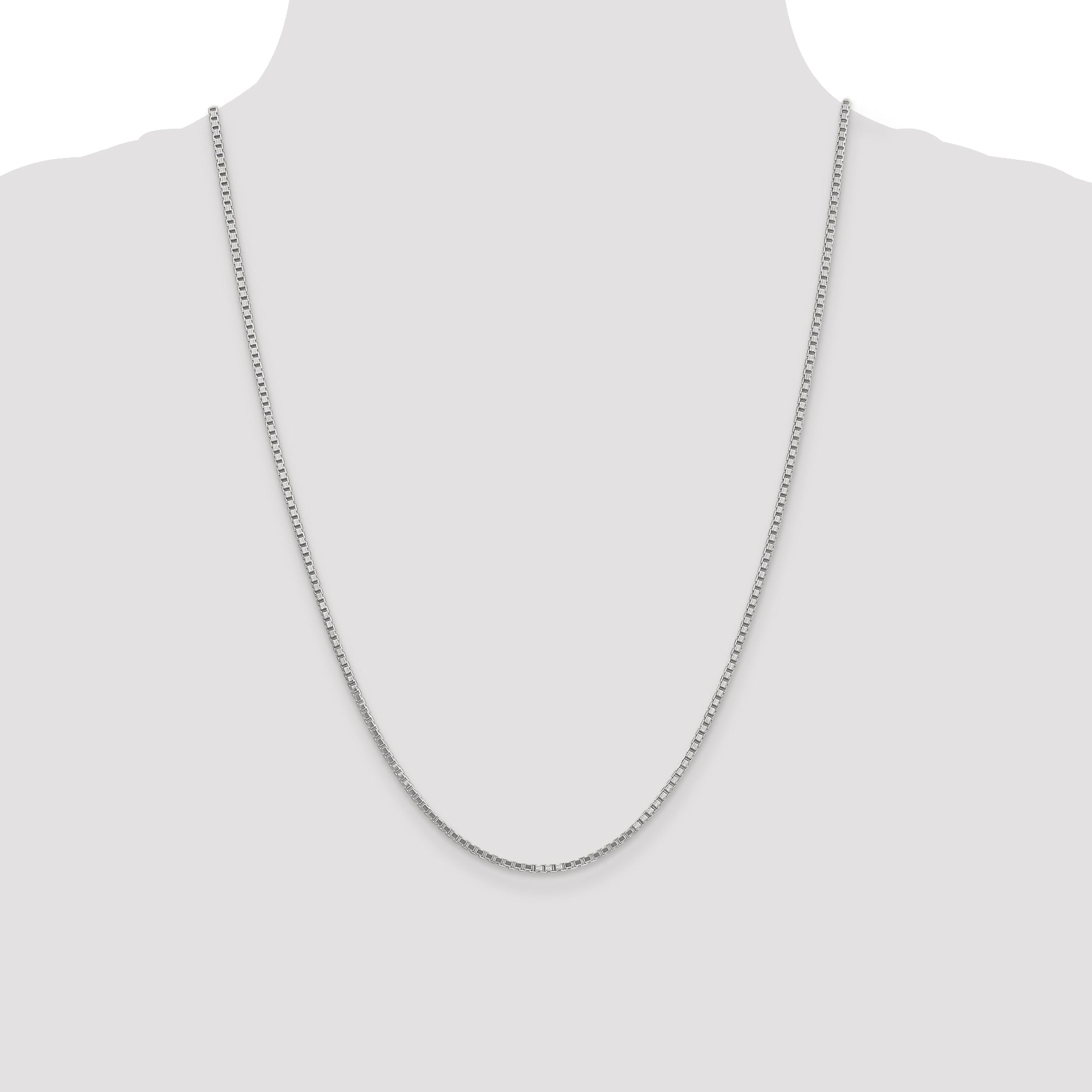 14K White Gold 24 Inch 1.9mm Box With Lobster Clasp Chain Necklace
