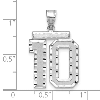 14K White Gold 14Kw Large Brushed Diamond Cut Number 10 Charm