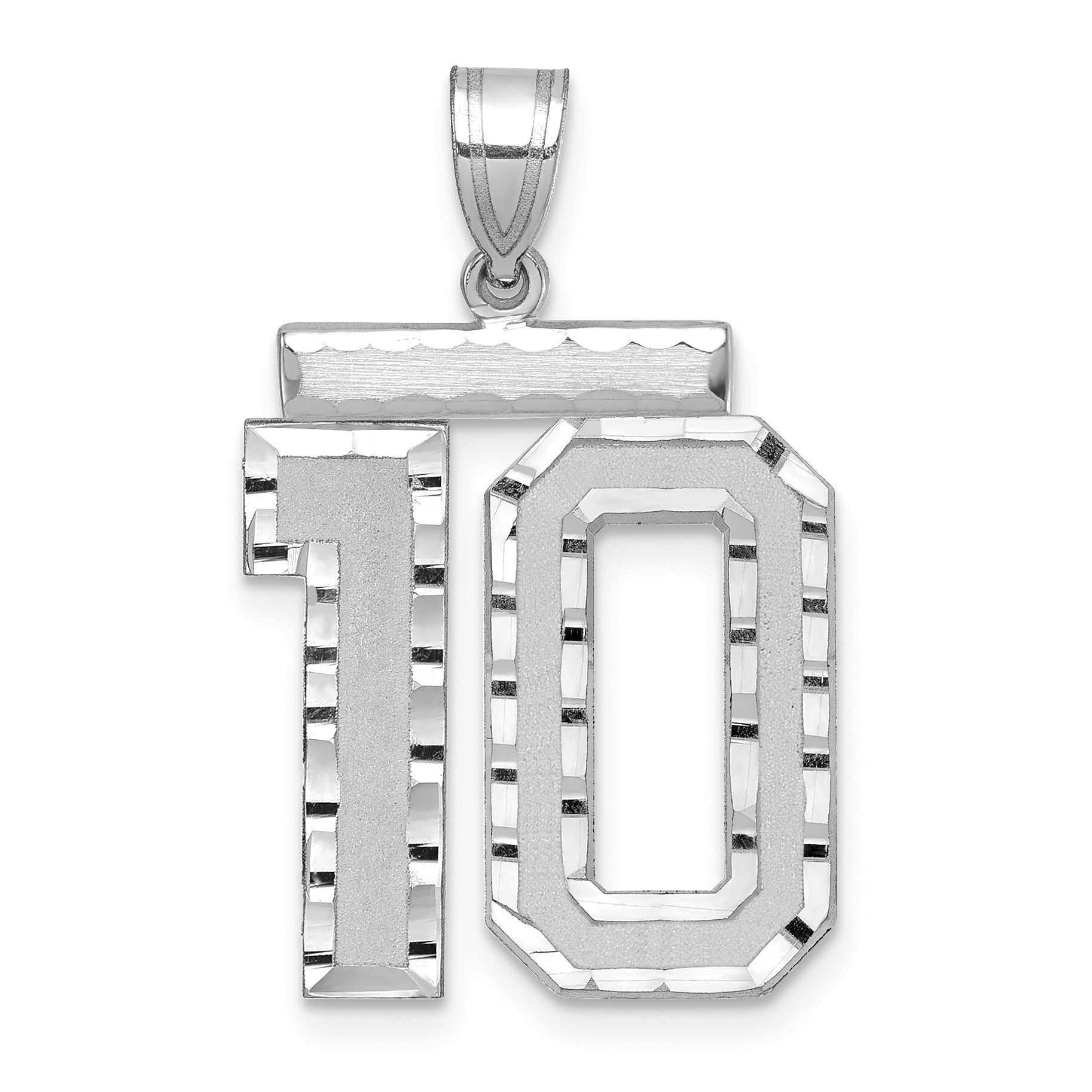 14K White Gold 14Kw Large Brushed Diamond Cut Number 10 Charm