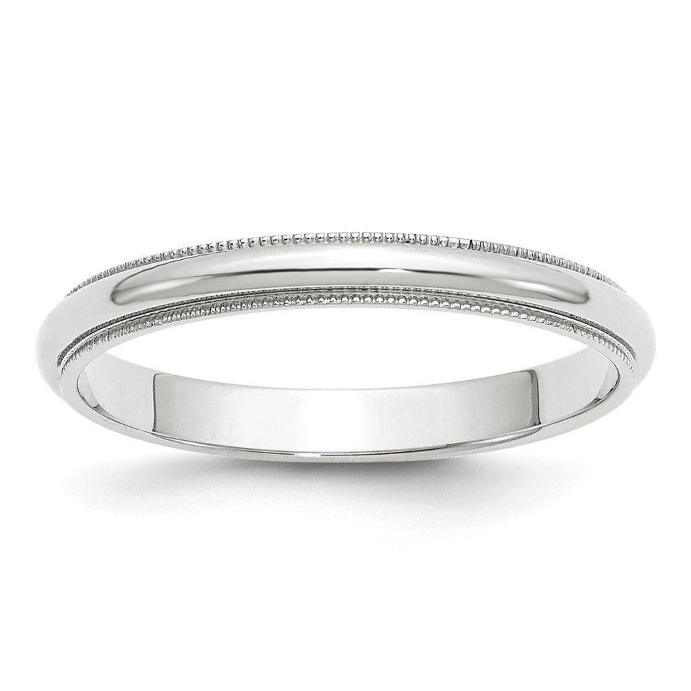 14k White Gold 3mm Milgrain Half Round Wedding Band Ring